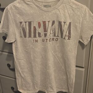 NIRVANA Beige Tee with Distressed Red Logo
